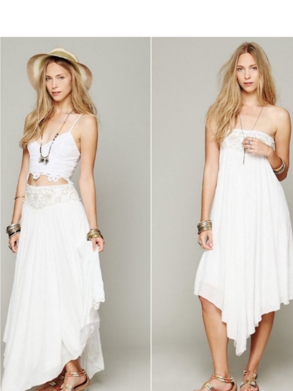 Free People White Bohemian Handkerchief-Hem Maxi Skirt/ Strapless dress